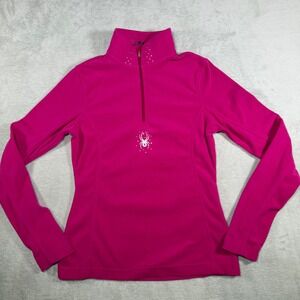 Spyder Womens Hot Pink Quarter Zip Fleece Pullover Rhinestone Logo Size 6 114618